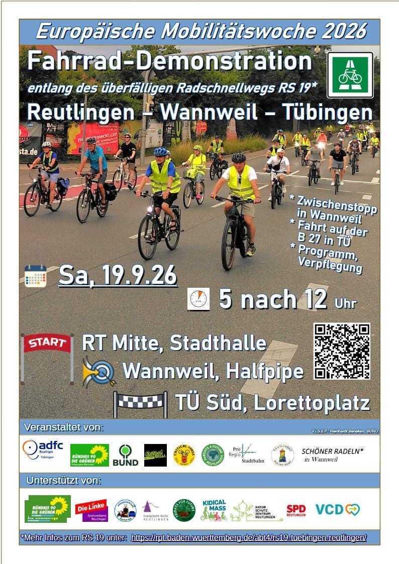 Fahrrademo Reutlingen – Wannweil – Tübingen